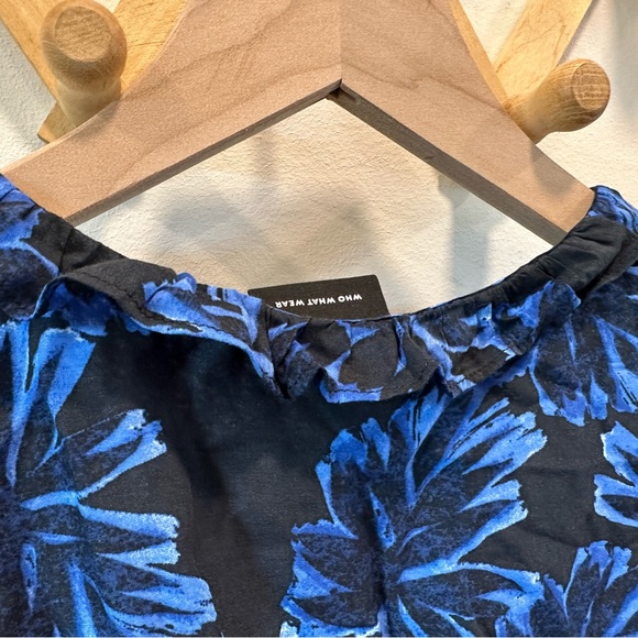 NWT ~ Who What Wear ~ MIDI Ruffled Shirt Dress ~ Floral Black & Blue ~ Small - Picture 10 of 13